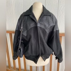 Vintage 80s/90s wool & leather oversized bomber jacket